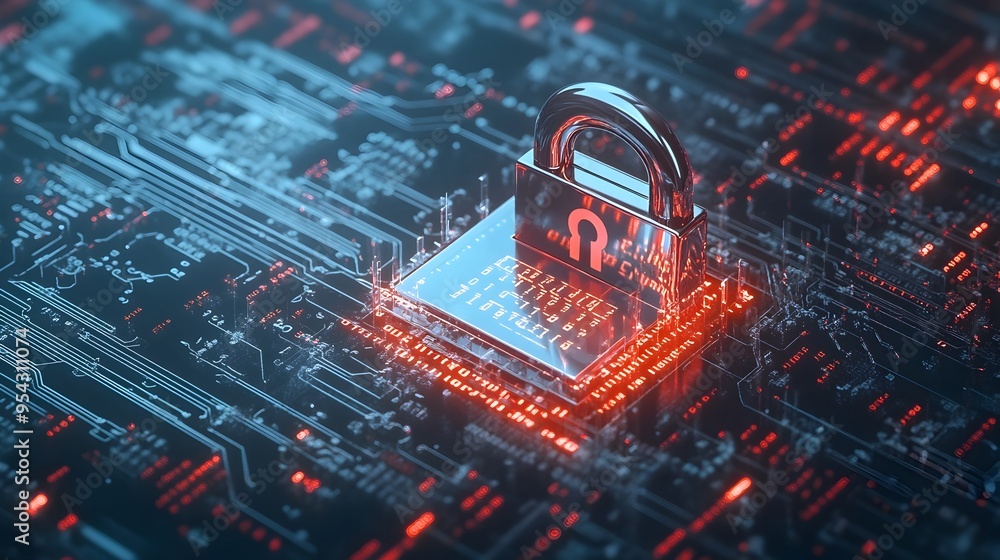 Aufkleber Cybersecurity Concept with Digital Lock Over Binary Code