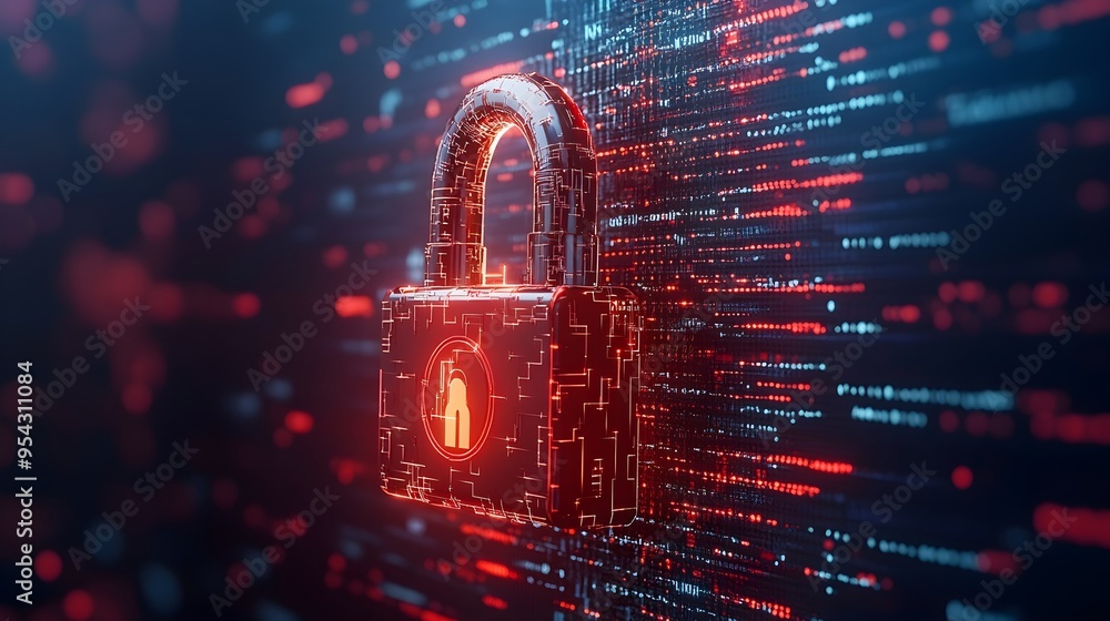 Poster Cybersecurity Digital Lock Protecting Binary Code Data