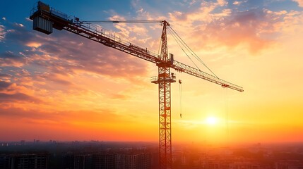 Construction Crane Silhouette Against a Vibrant Sunset