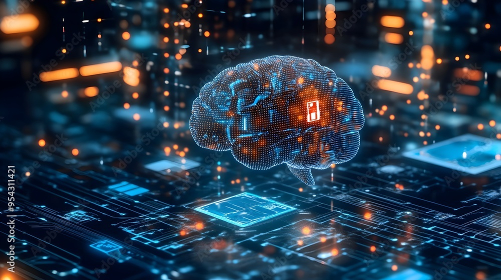 Aufkleber Digital Brain Interconnected with Technology Networks Symbolizing