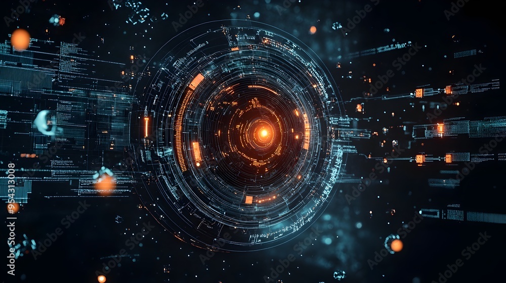 Poster Futuristic Quantum Computing Concept with Complex Data Flows and Calculations