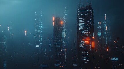 Fototapeta premium Futuristic Cityscape with Glowing Digital Elements Shaping the Urban Landscape