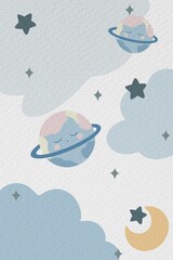 saturn with ring around and stars background 