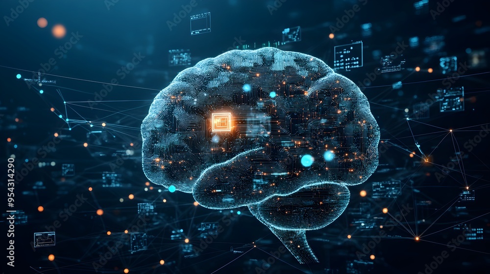 Aufkleber Neural Network Visualization with Interconnected Nodes Representing Learning Process