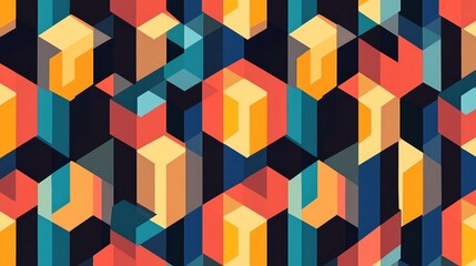 Abstract Geometric Pattern with Colorful Cubes and Hexagons