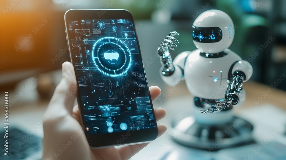 Poster Smartphone Displaying Virtual Assistant with Advanced Capabilities