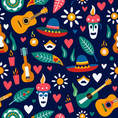 Colorful Mexican Themed Pattern for Festive Designs