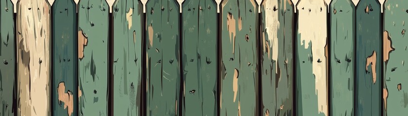 Fototapeta premium Weathered Wooden Fence Panels Green Teal Brown Abstract Background