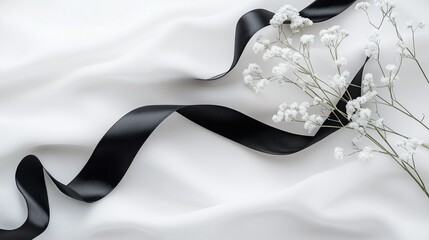 花とリボン モノクロ