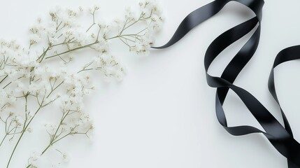 花とリボン モノクロ