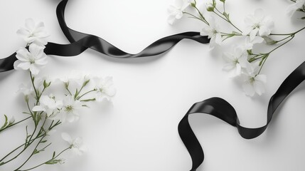 花とリボン モノクロ