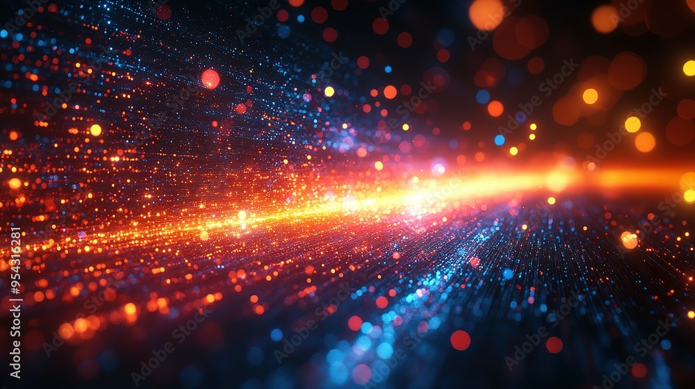 Poster abstract background with red and blue bokeh lights