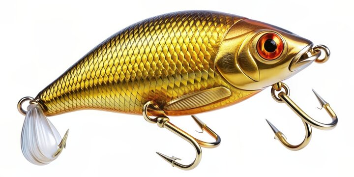 Realistic of a gold crank bait fishing lure to attract predators, fishing, bait, wobbler, crankbait, gold, predator, fish