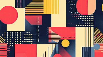 Abstract geometric pattern with red, yellow, and blue shapes
