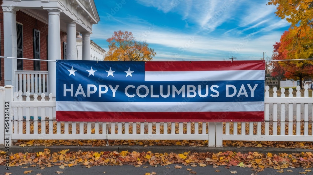 Wall mural Happy Columbus Day Banner with American Patriotic Background