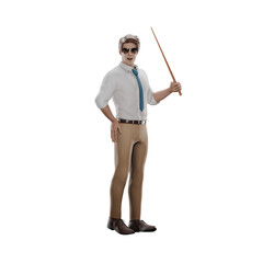 3D Urban Male. Male teacher stands with his left hand holding a stick while his right hand is on his waist. Teacher Illustration