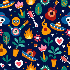 Naklejka premium Colorful Mexican Themed Pattern for Festive Designs