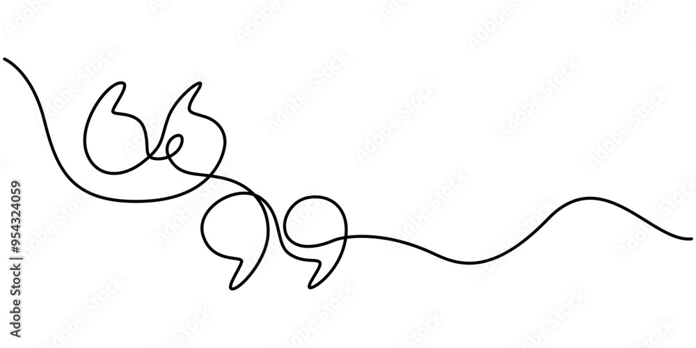 Poster single continuous line drawing of a quote mark. one continuous line of a quote mark drawing. vector 