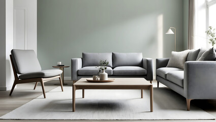 Modern Living Room with Grey Sofas and Minimalist Design