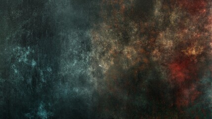 Fototapeta premium Grunge textured wall with abstract red and green patterns, featuring a distressed, aged surface