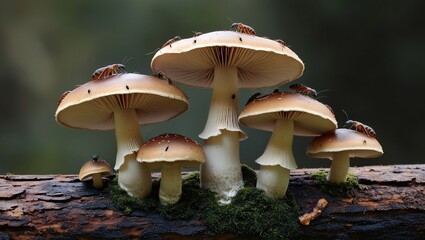 Fototapeta premium Close-Up of Mushrooms on a Log