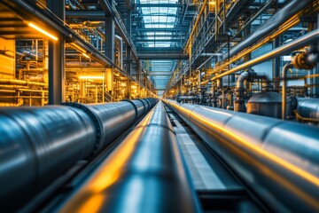 Fototapeta premium Pipeline transport for petrochemicals, gas, and oil processing in manufacturing facilities