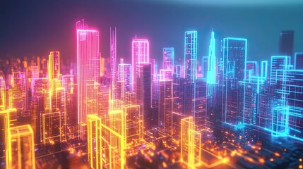Fototapeta premium Neon-lit Cityscape with Futuristic Skyscrapers