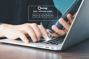 OTP verification code, One Time Password, temporary secure PIN-code from mobile phone SMS, Personal online cyberspace security privacy protection data with 2Fa, Two-Factor ,Internet network security.