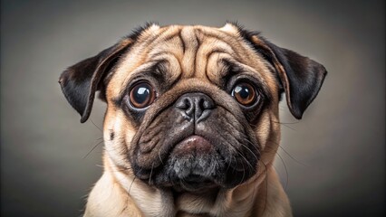 Close up of a pug dog with wide-eyed expression showing curiosity and wonder