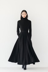 Elegant model featured in Black Friday advertisement, luxury fashion campaign, minimalist and chic design, dramatic contrast, highimpact visuals,