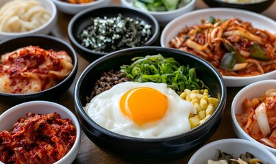  Freshly made and steaming Korean breakfast, Generative AI