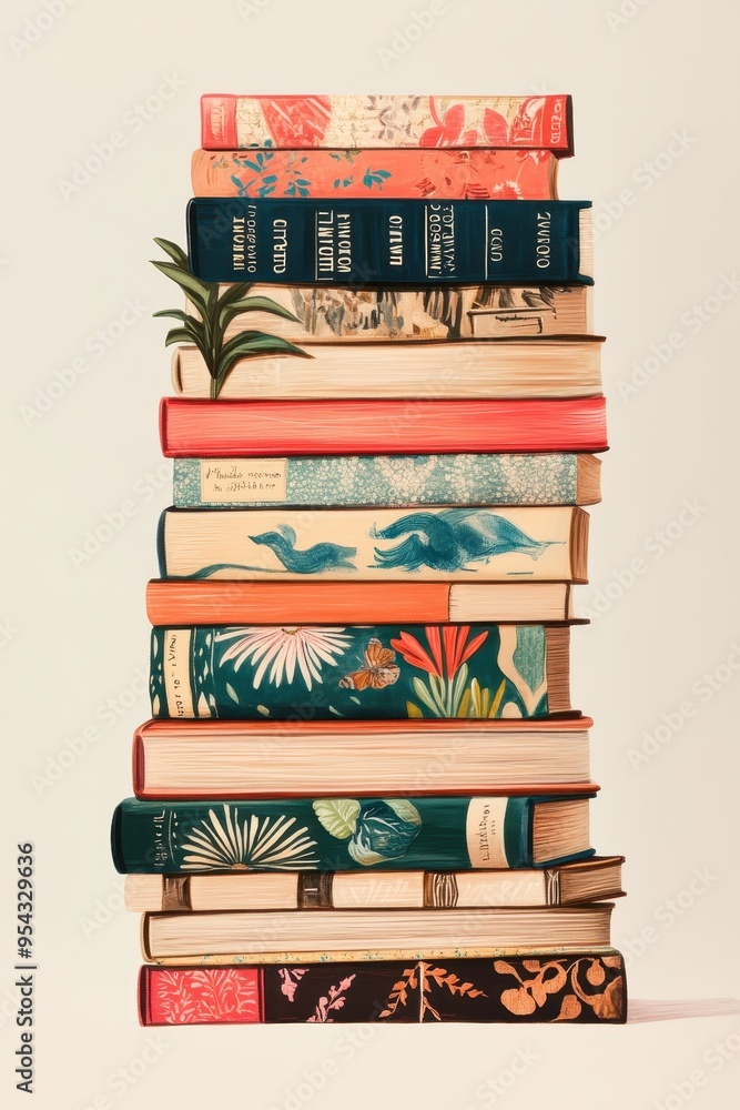 Aufkleber abstract book spines art collection - creative and colorful stack of books with unique designs and p