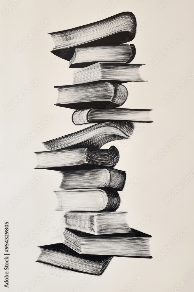 Aufkleber cascade of knowledge: artistic illustration of sequentially aligned books with pages open, signifyin