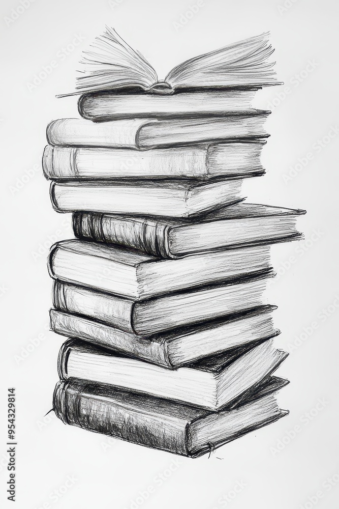 Poster cascade of knowledge: abstract illustration of open books in vertical alignment