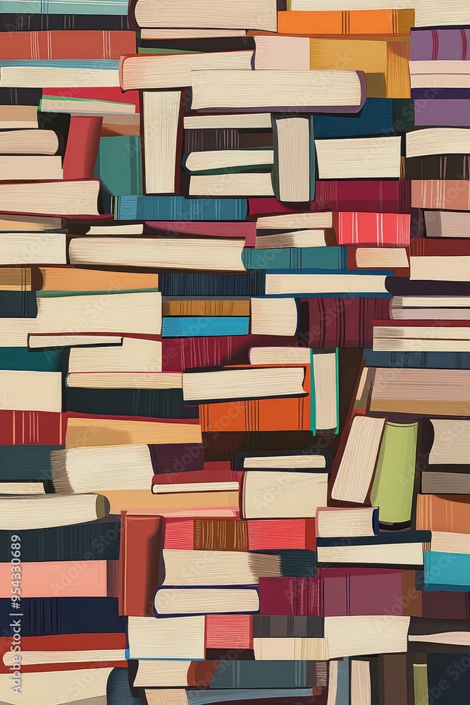 Poster harmony in books: illustration of a vertical stack with varied sizes and colors for a cohesive and o