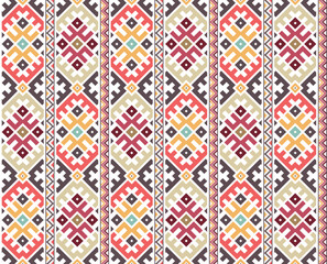 Colorful native American vertical tribal seamless ethnic pattern designed for fabric, textile, curtains, pillow or cushion case, and other prints