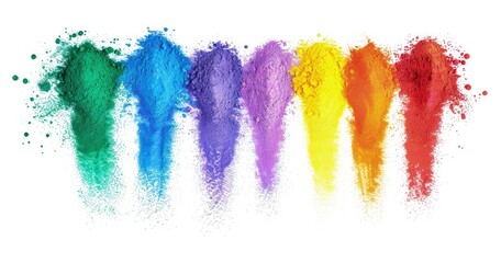 A vibrant display of colored powders arranged in a gradient isolated on white background.