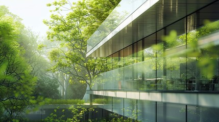 Modern Architecture Green Building with Forest View
