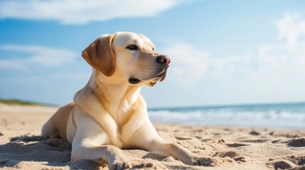 Obraz premium Golden Retriever Relaxing on the Beach