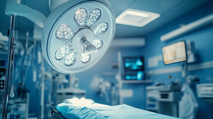 Modern Operating Room: Sterile Surgical Table Awaits Under Bright Lights