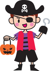 A boy in pirate costume. Halloween. Vector Illustration.