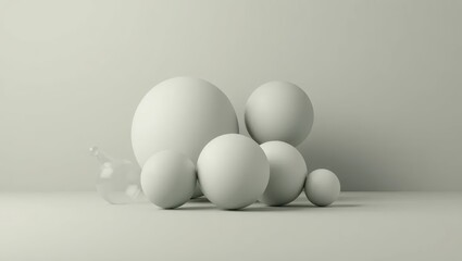 Fototapeta premium White Spheres and Glass Orb on White Background
