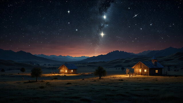 biblical landscape night under the Christmas star, religious Christian plot