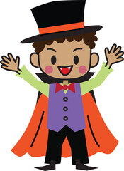 A dark skin boy wearing vampire costume. Halloween. Vector Illustration.