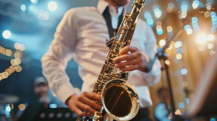 A saxophonist performs a song at a concert. ai generated image