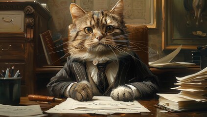 A Cat in a Suit at His Desk