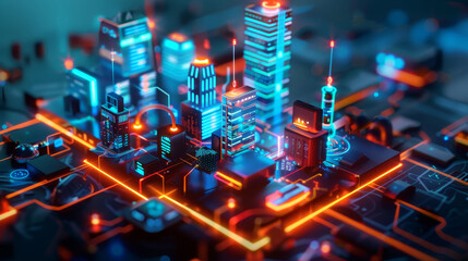 Fototapeta premium Futuristic Cityscape with Neon Lights