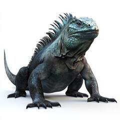 Obraz premium Blue Iguana Lizard on White Background.