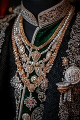 Obraz premium Traditional Indian Wedding Necklace with Pearls and Gold Jewelry