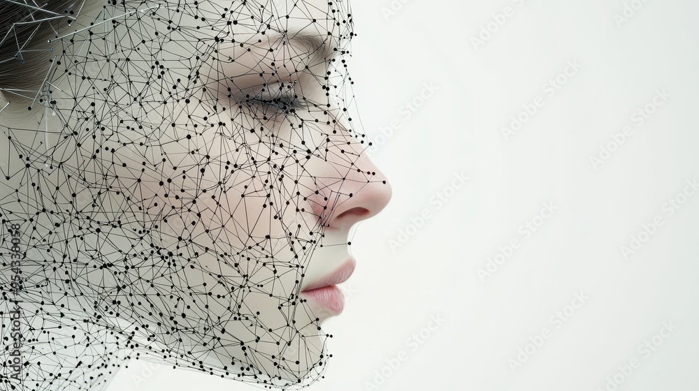 Poster abstract face with network lines and dots